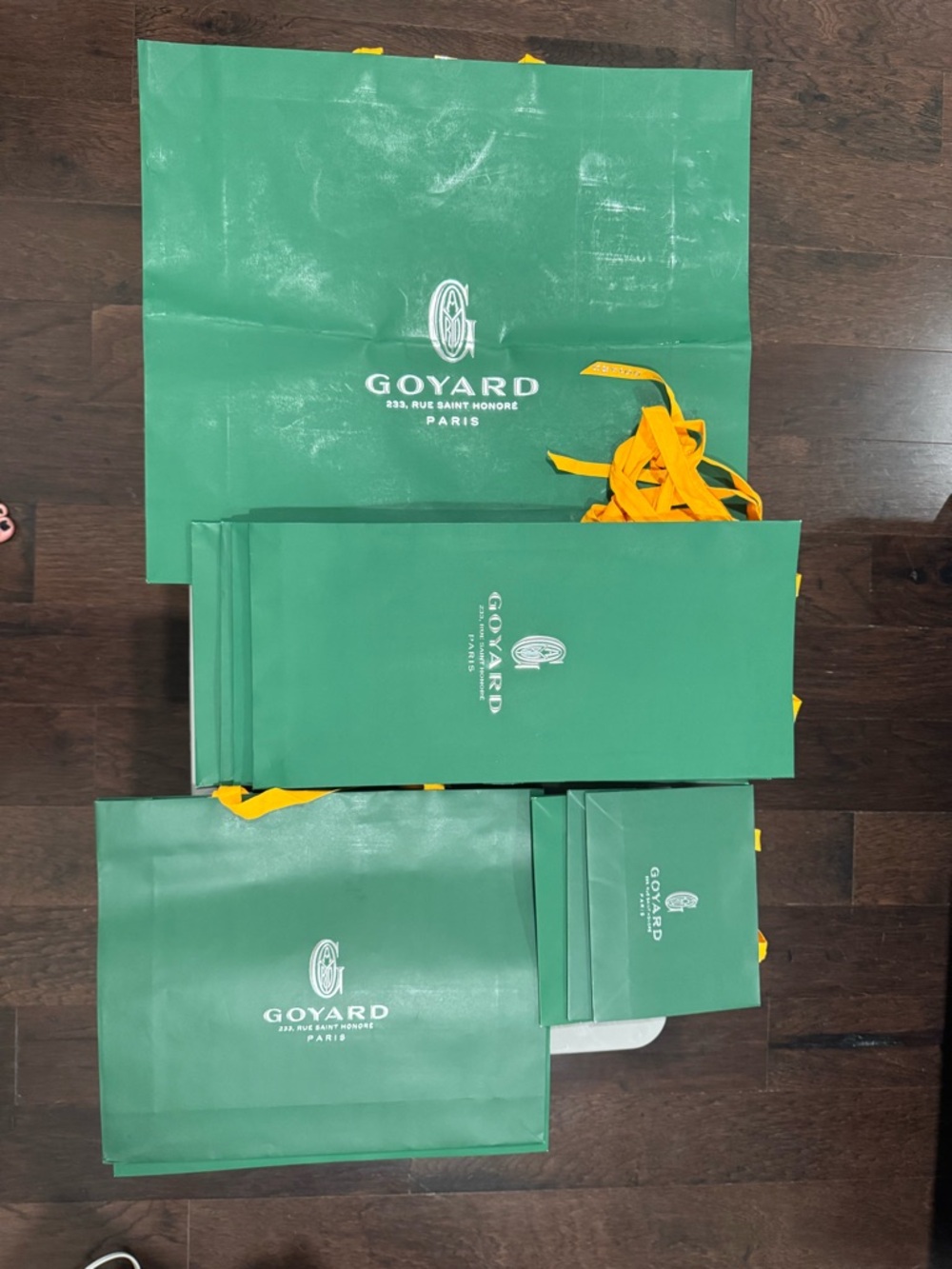 Goyard Green Shopping Bags with Yellow Handles - Multiple Sizes